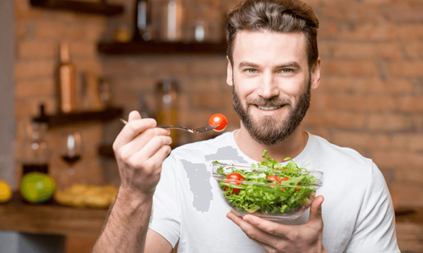 men eating healthy foods